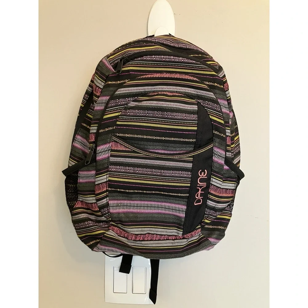Dakine Striped Backpack Black Pink Yellow School Travel Laptop Bag Unisex